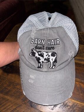 Simply Southern Gray & White "Barn Hair Don't Care" Trucker Hat
